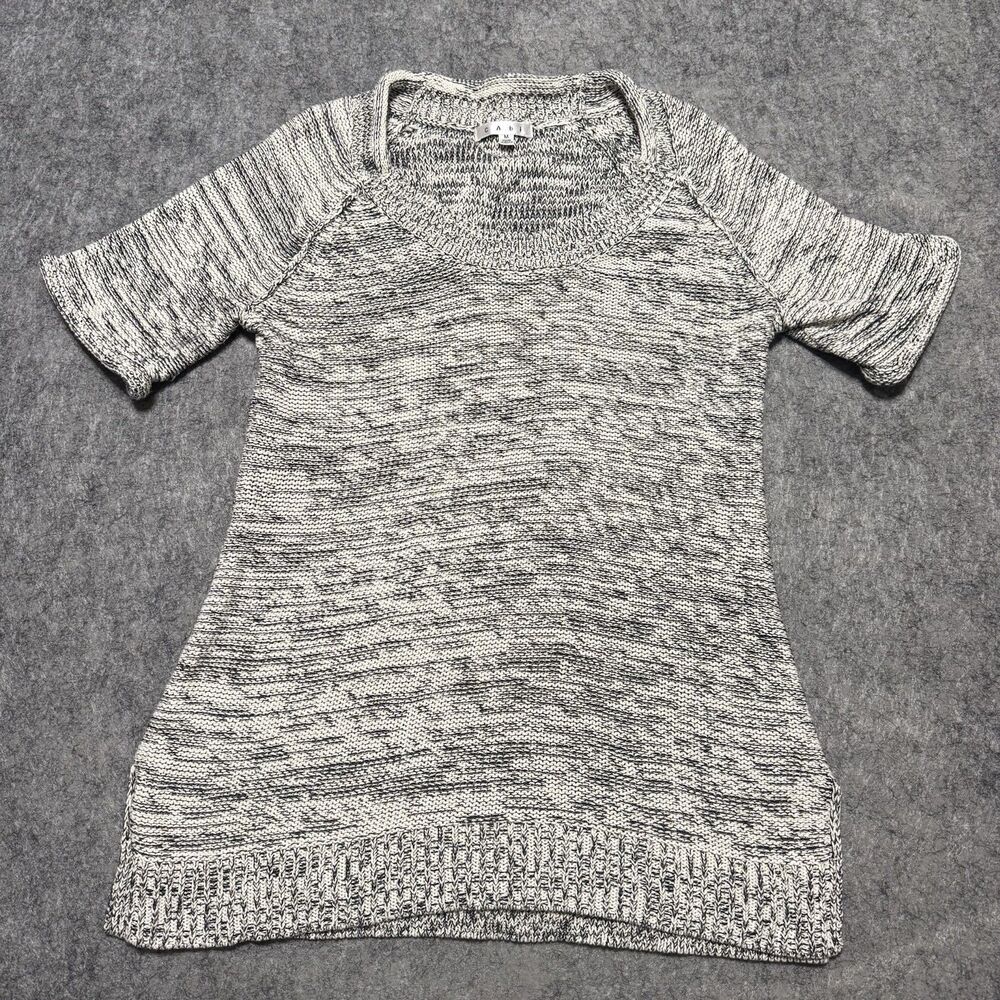 Cabi 973 Tunic Sweater Womens Medium Black White Marled Knit Scoop Short Sleeve